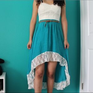 lace belted high low summer dress